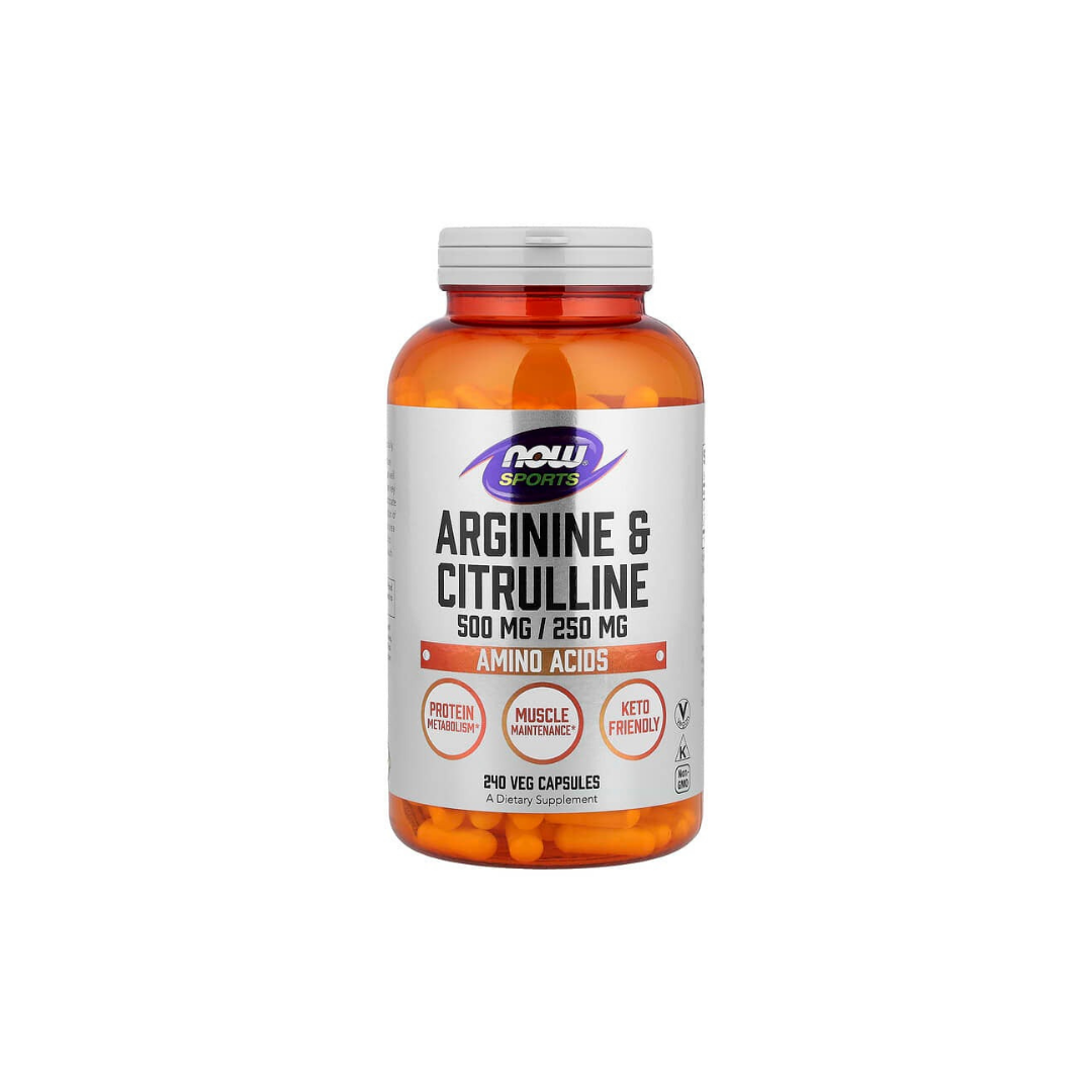 Now Sports Arginine & Citrulline 500mg/250mg amino acids- 120 veg capsules